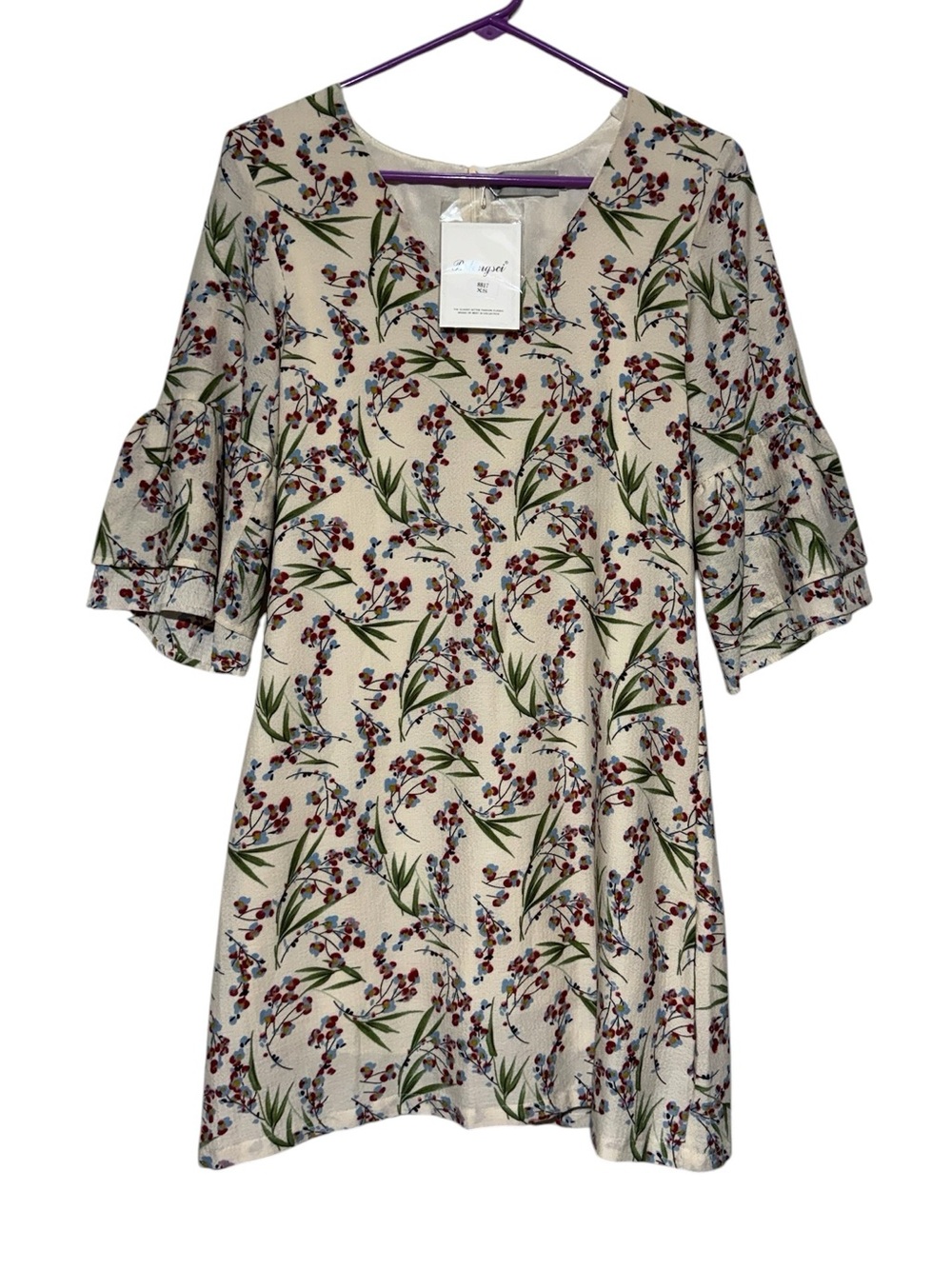 NWT Floral Print Sheath Dress Size XS Flare Fluted Sleeve Spring Knee Length
